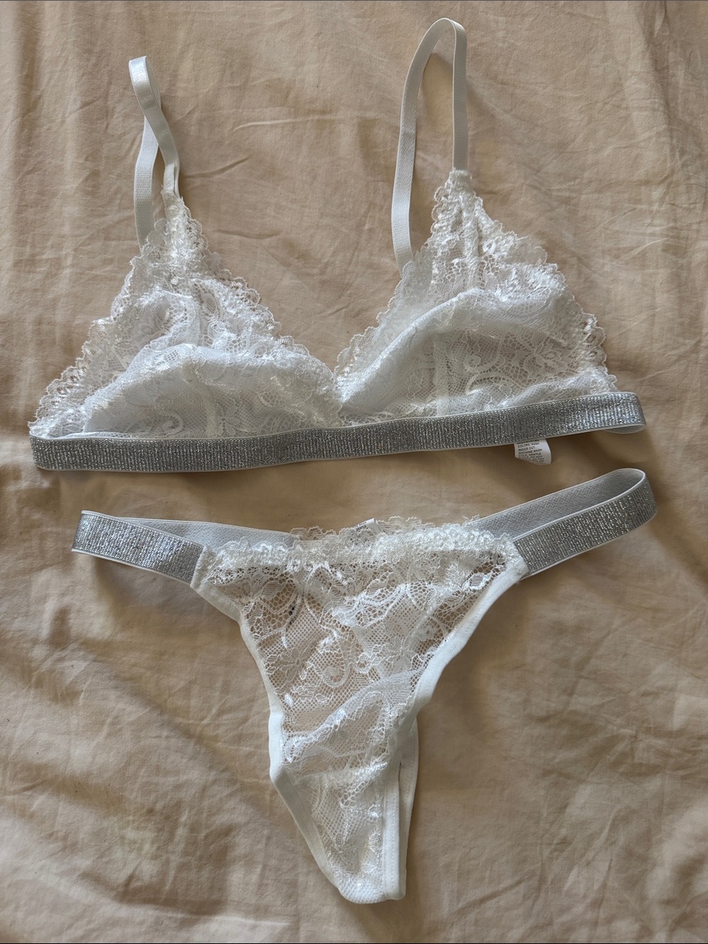 White Lace Bralette & Thong Set - Women's Intimates